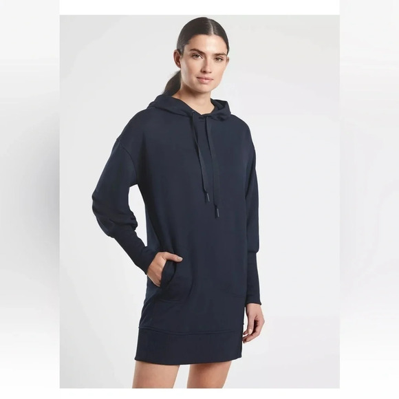 Athleta Dresses & Skirts - ATHLETA MALTA HOODIE DRESS NAVY WITH POCKETS SIZE LARGE